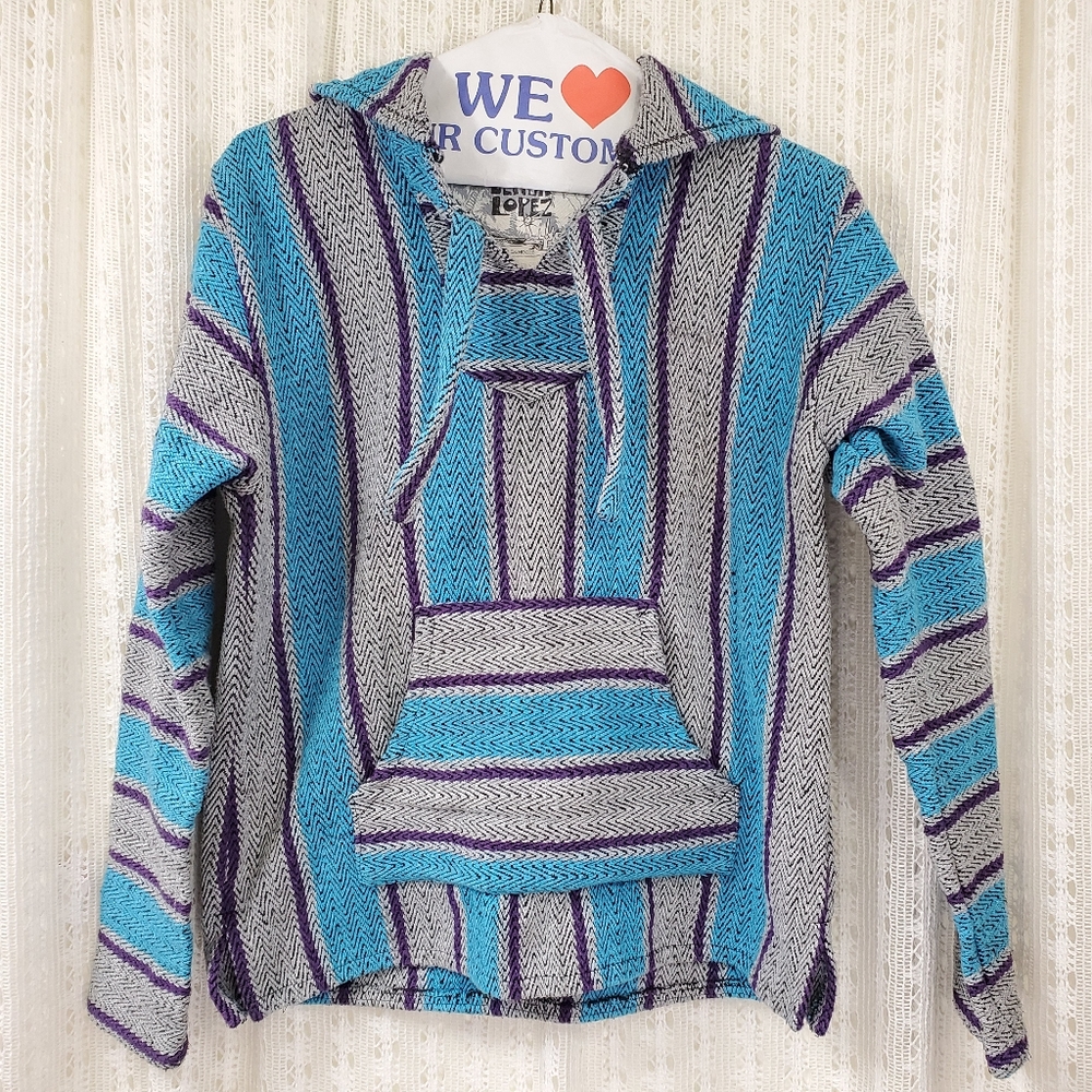 Original Senor Lopez Striped Serape Baja Hoodie Size Small